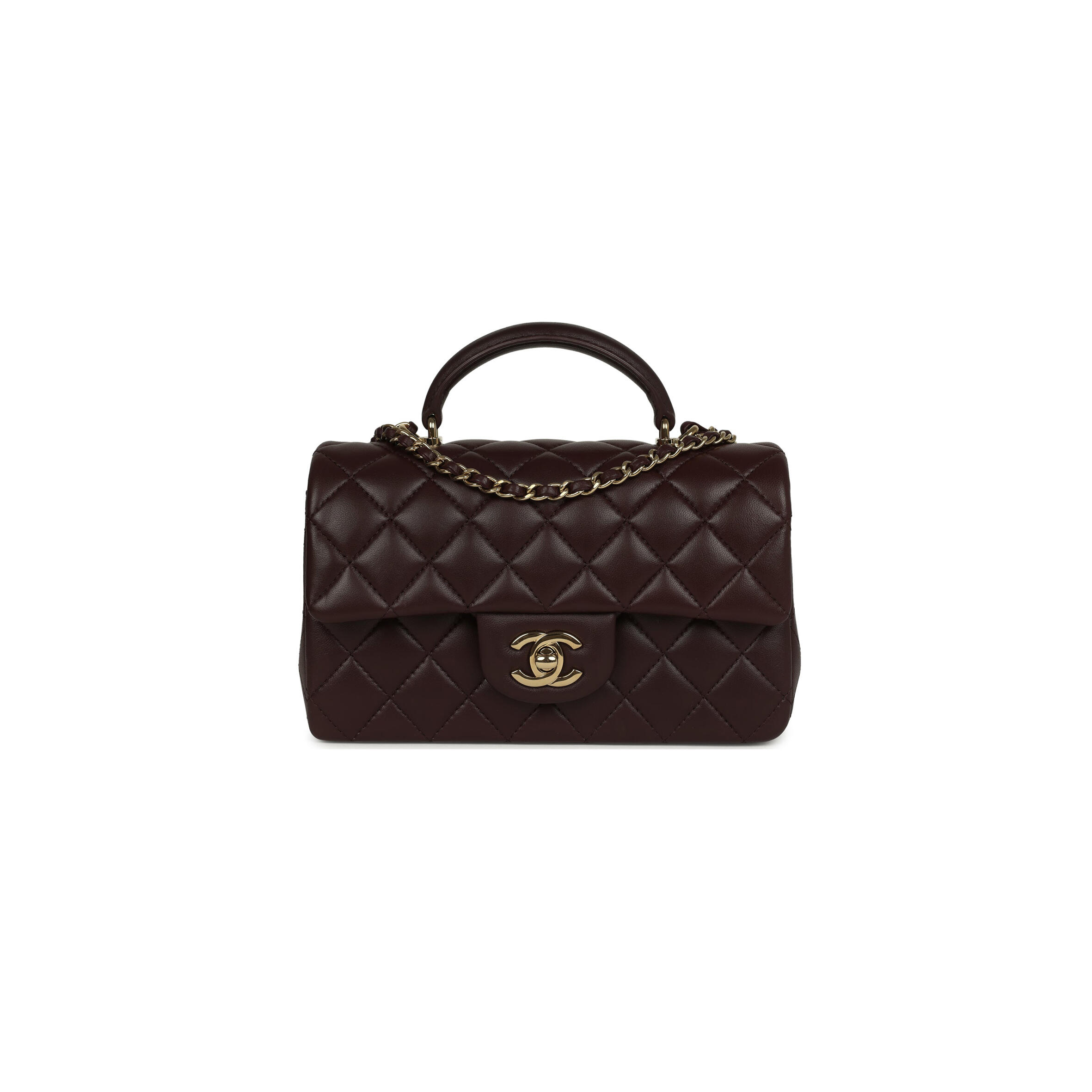 CHANEL MINI RECTANGULAR FLAP WITH TOP HANDLE LAMBSKIN LIGHT GOLD HARDWARE (20*13*6cm)